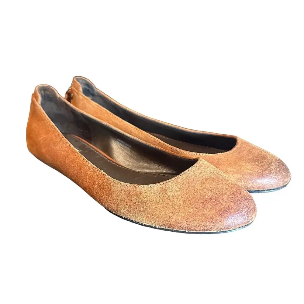 Vera Wang Rust Brown Leather Ballet Flats Back Zip Women’s Size 7